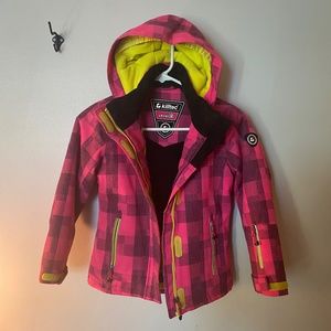 Killtec Girls' Pink Plaid Hooded Jacket with Lime Lining